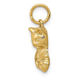 14k Solid Polished Open-Backed Cat with Ball Charm A9166