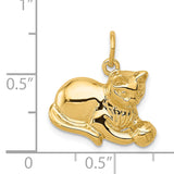 14k Solid Polished Open-Backed Cat with Ball Charm A9166