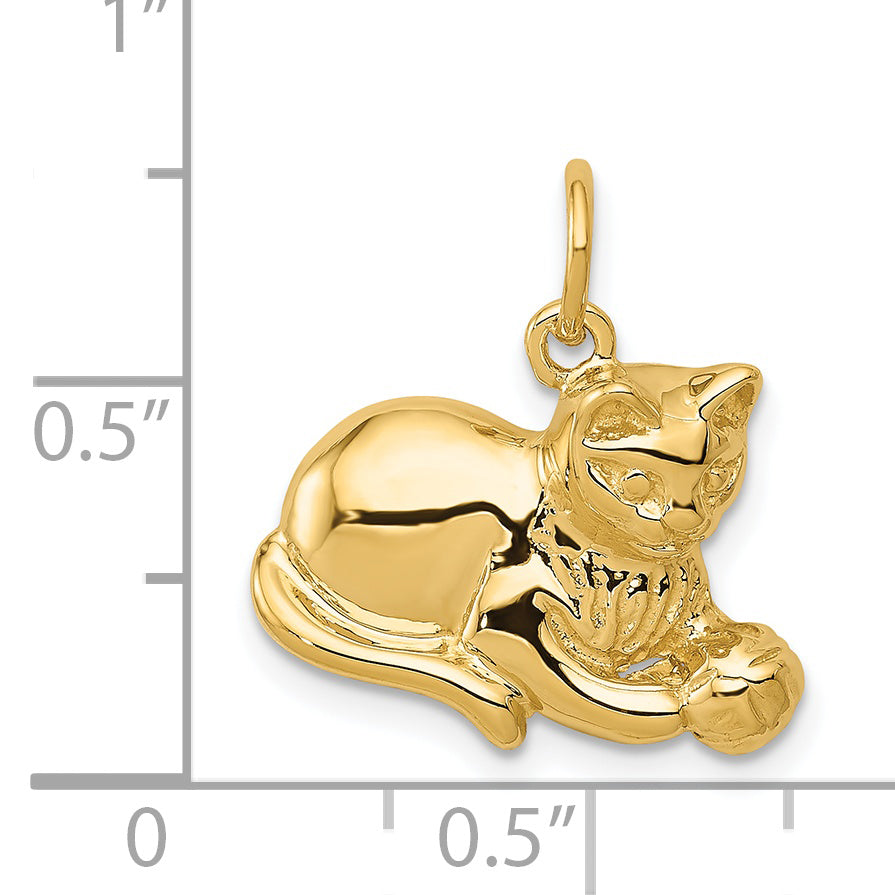 14k Solid Polished Open-Backed Cat with Ball Charm A9166