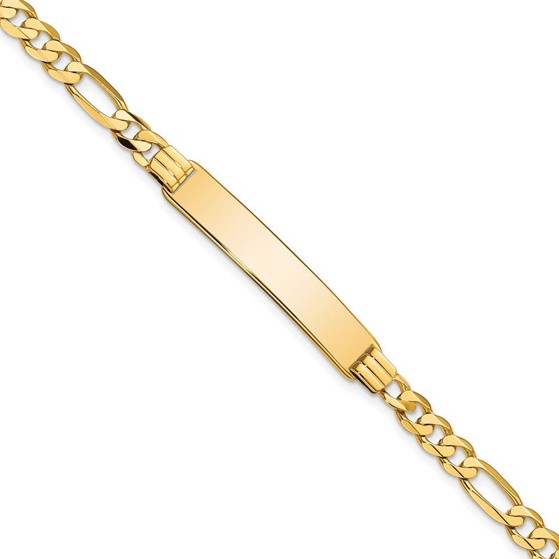 14k Polished Solid Chain/Solid Plate Flat Figaro Link 33.5x7mm Plate 7 inch ID Bracelet LID78