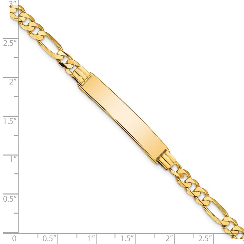 14k Polished Solid Chain/Solid Plate Flat Figaro Link 33.5x7mm Plate 7 inch ID Bracelet LID78