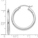 14K White Gold 2.5x25mm Polished Round Tube Hoop Earrings T839