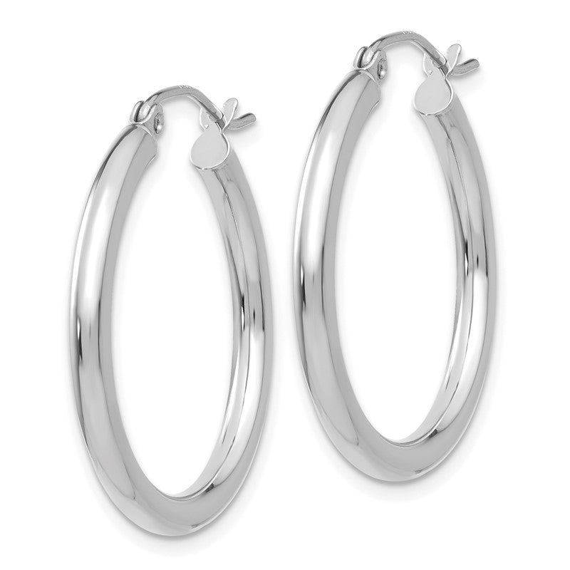 14K White Gold 2.5x25mm Polished Round Tube Hoop Earrings T839