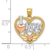 14k Two-tone with White Rhodium I LOVE YOU Heart Pendant K2589