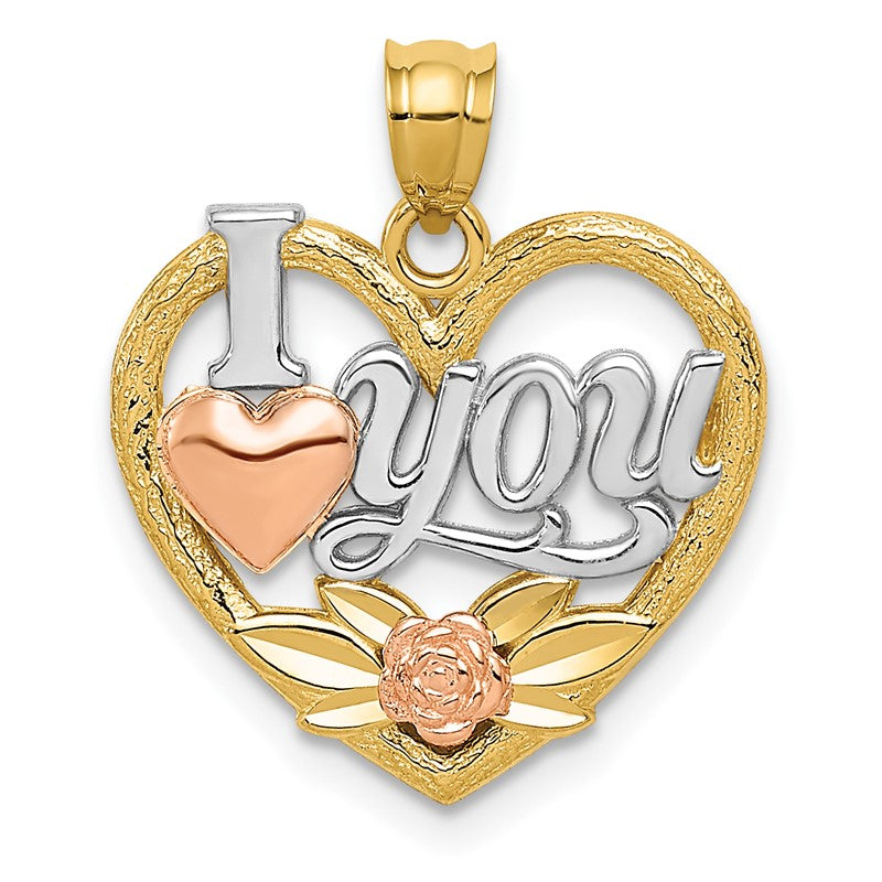 14k Two-tone with White Rhodium I LOVE YOU Heart Pendant K2589