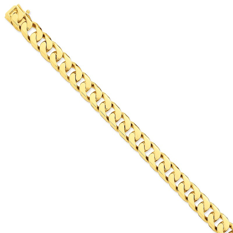 14K 20 inch 10.6mm Hand Polished Flat Beveled Curb Link with Box Catch Clasp Chain LK134
