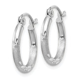 14k White Gold 2x15mm Satin Diamond-cut Round Tube Hoop Earrings TC199