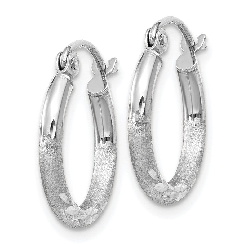 14k White Gold 2x15mm Satin Diamond-cut Round Tube Hoop Earrings TC199