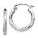 14k White Gold 2x15mm Satin Diamond-cut Round Tube Hoop Earrings TC199