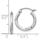 14k White Gold 2x15mm Satin Diamond-cut Round Tube Hoop Earrings TC199