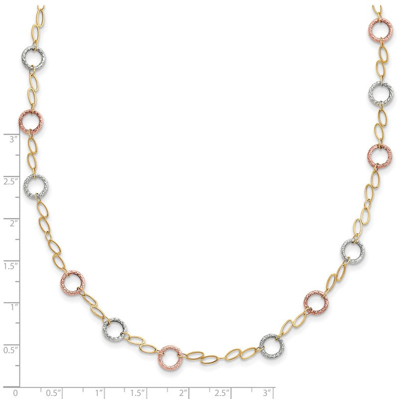 14k Tri-color Polished and Textured Round Circles and Ovals 18 inch Necklace SF1840
