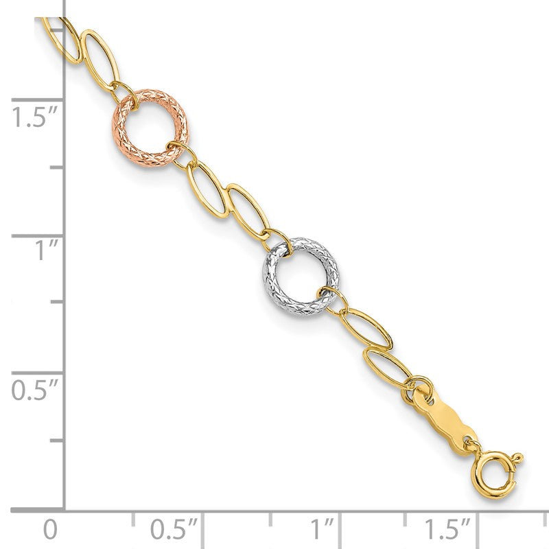 14k Tri-color Polished and Textured Round Circles and Ovals 18 inch Necklace SF1840