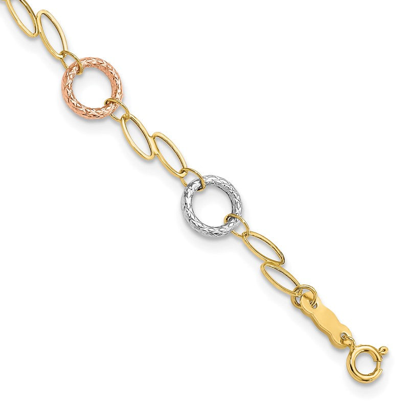 14k Tri-color Polished and Textured Round Circles and Ovals 18 inch Necklace SF1840