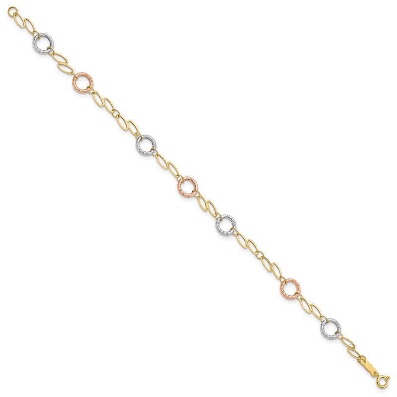 14k Tri-color Polished and Textured Round Circles and Ovals 18 inch Necklace SF1840