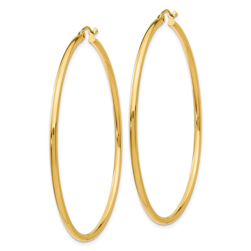 14k 2x55mm Polished Lightweight Tube Hoop Earrings T922L