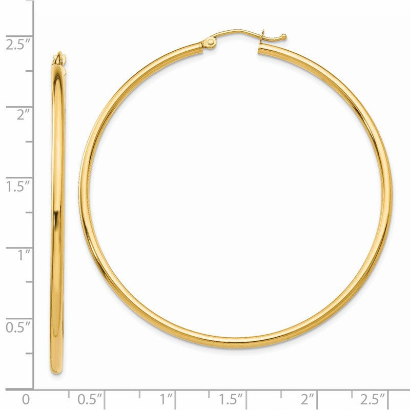14k 2x55mm Polished Lightweight Tube Hoop Earrings T922L