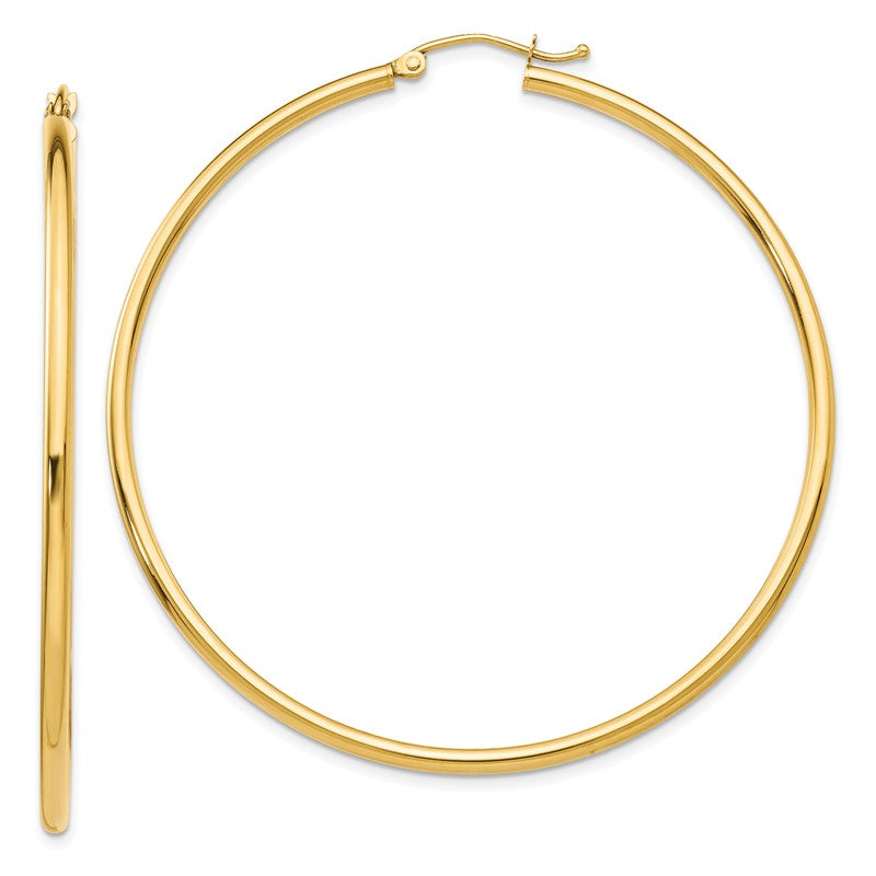 14k 2x55mm Polished Lightweight Tube Hoop Earrings T922L