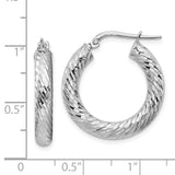 14k White Gold 4x22mm Diamond-cut Round Tube Hoop Earrings TF1333W