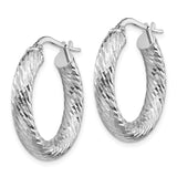 14k White Gold 4x22mm Diamond-cut Round Tube Hoop Earrings TF1333W