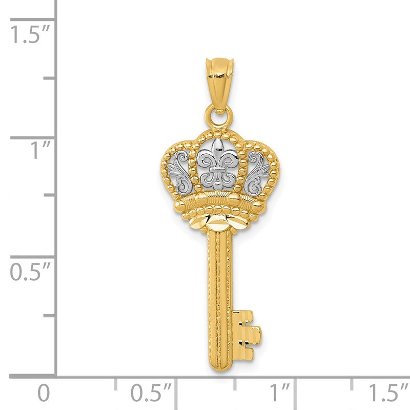 14K and White Rhodium Polished Fleur De Lis Crown Key Charm K5939