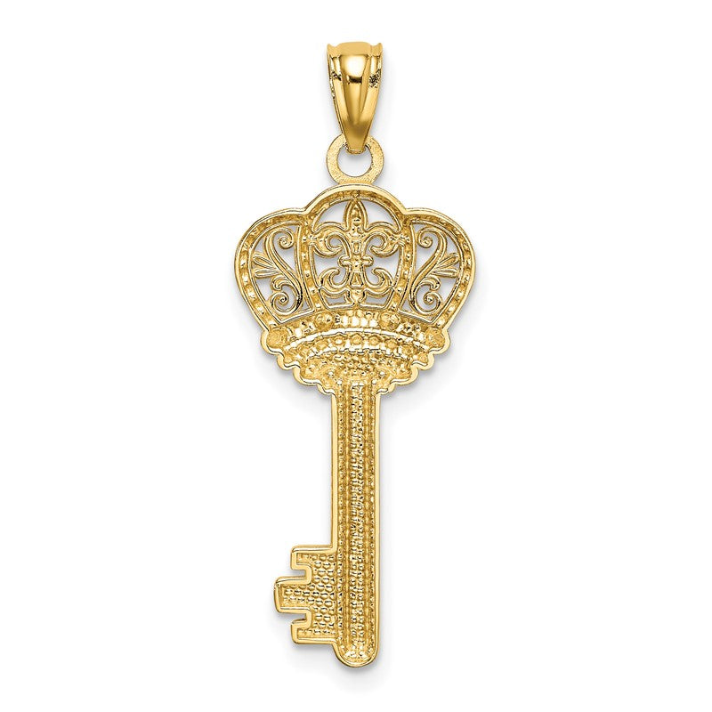 14K and White Rhodium Polished Fleur De Lis Crown Key Charm K5939