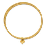 14K Oversize Polished and Textured with Dangle Heart 7-Strand 11.00mm Slip-on Round Bangle Bracelet DB534O