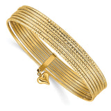 14K Oversize Polished and Textured with Dangle Heart 7-Strand 11.00mm Slip-on Round Bangle Bracelet DB534O