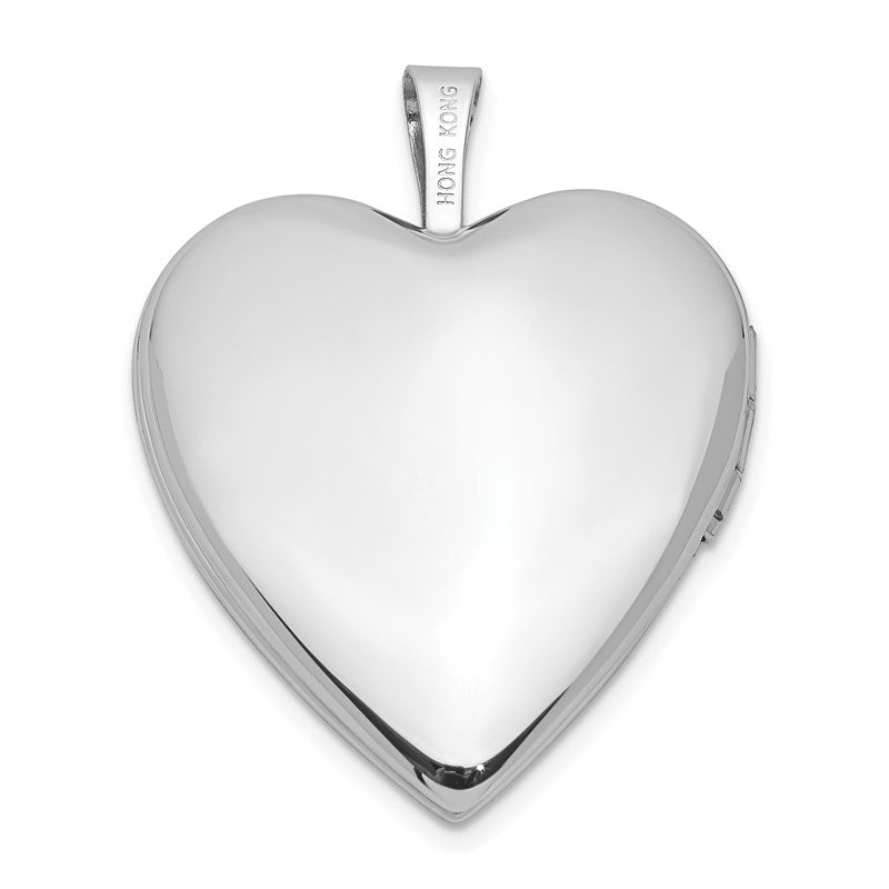 14k White Gold Diamond Satin and Diamond-cut Cross 20mm Heart Locket XL585