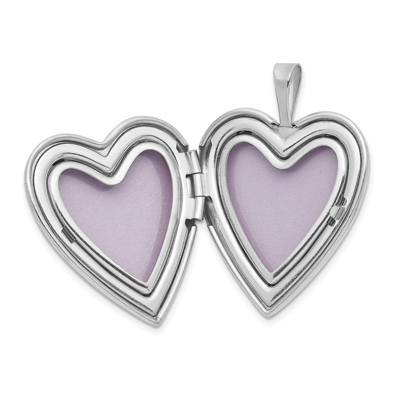 14k White Gold Diamond Satin and Diamond-cut Cross 20mm Heart Locket XL585