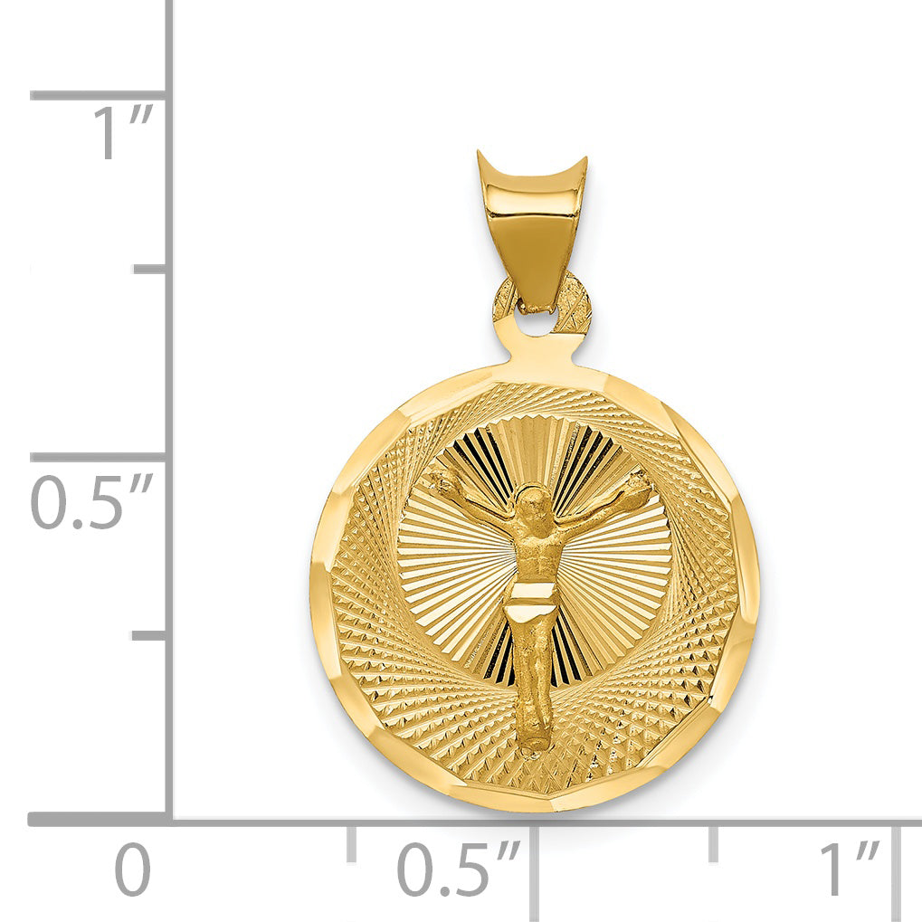14K Polished Diamond-cut Corpus Circle Pendant K5618