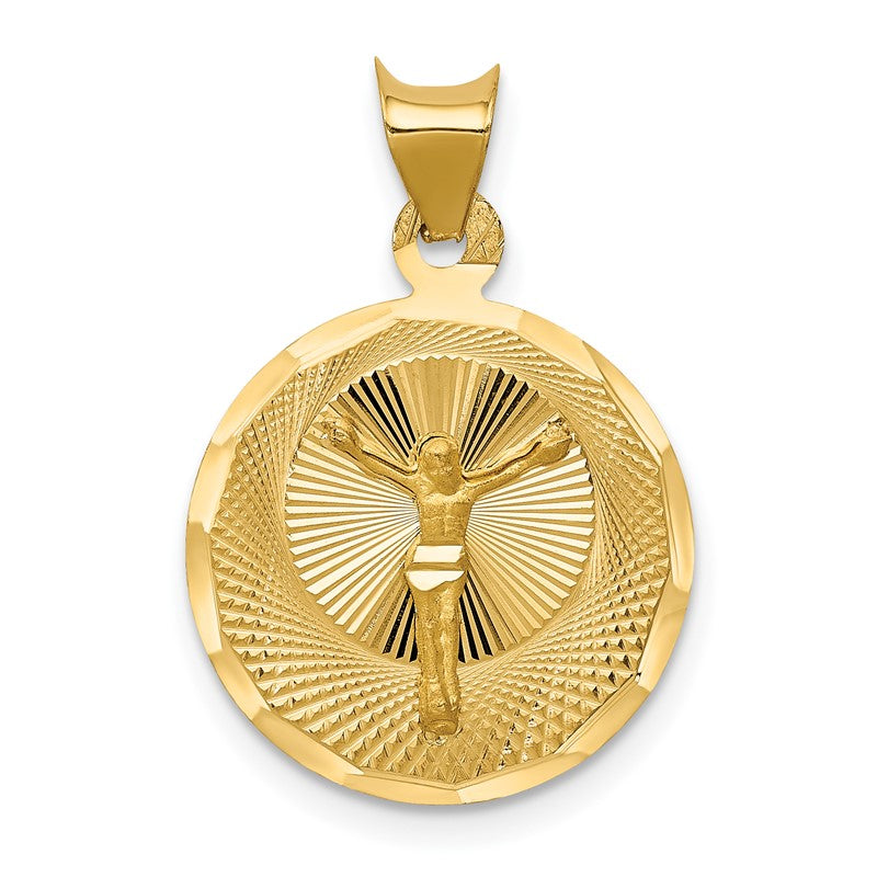14K Polished Diamond-cut Corpus Circle Pendant K5618