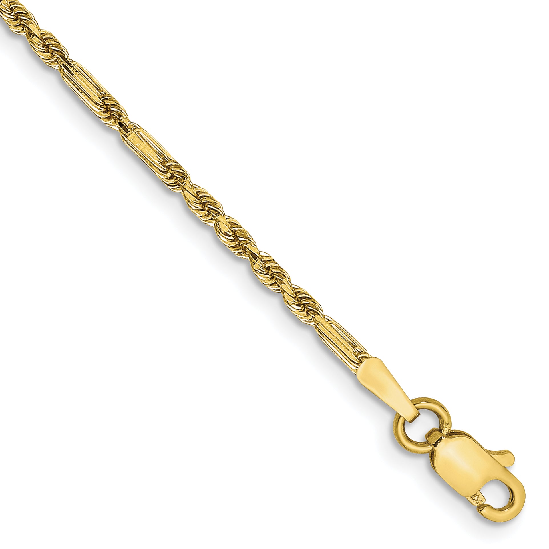 14K 10 inch  1.8mm Diamond-cut Milano Rope with Lobster Clasp Anklet MIL030