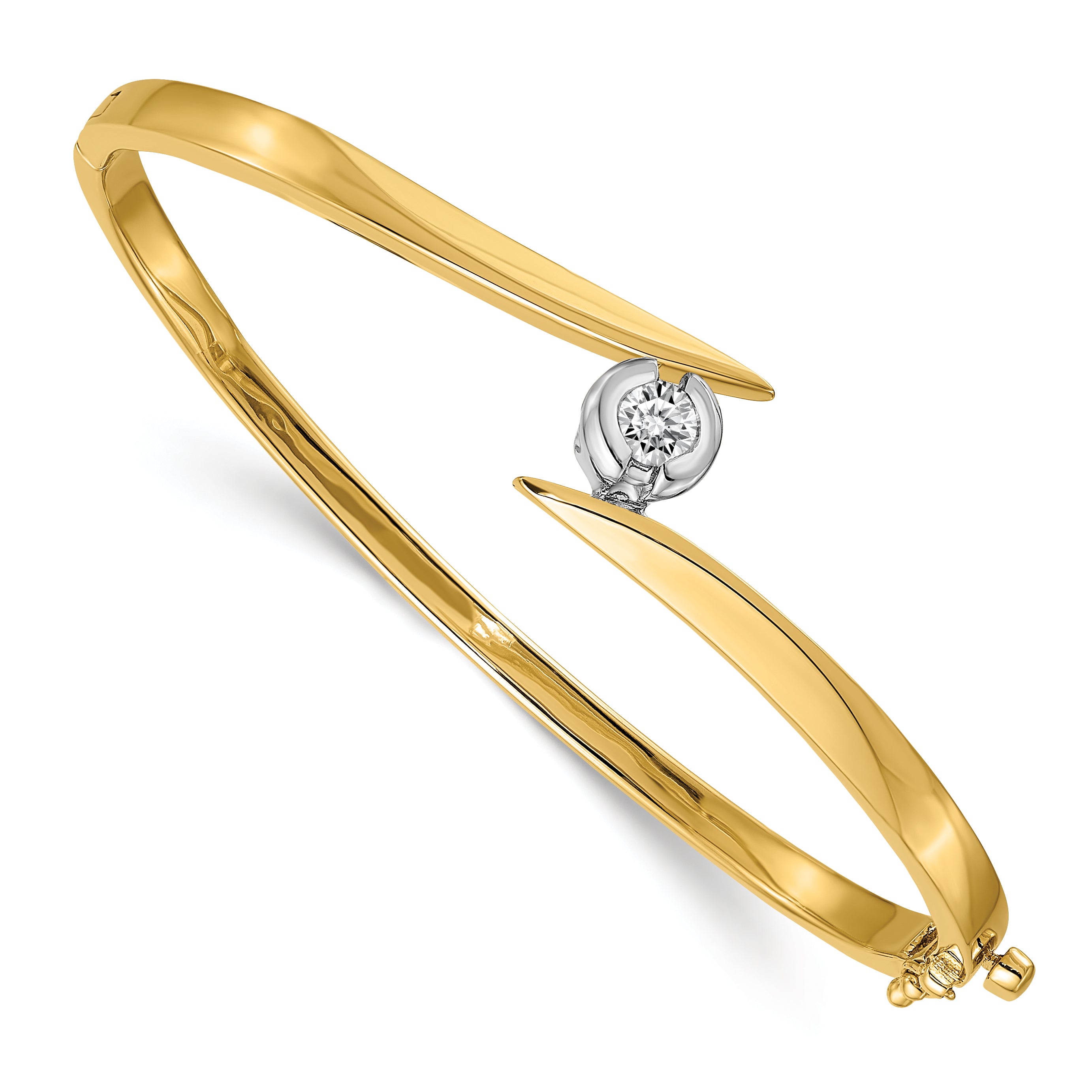 14k Two-tone Complete 1/2 carat A Diamond Hinged Oval Bangle Bracelet XB272A