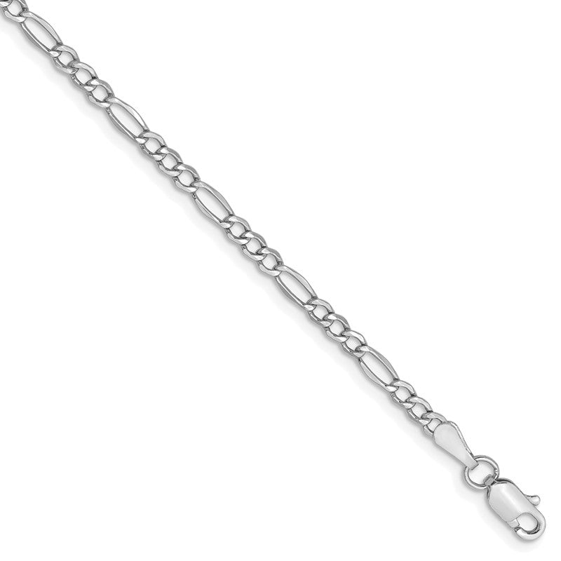 14K White Gold 10 inch 2.5mm Semi-Solid Figaro with Lobster Clasp Chain BC119