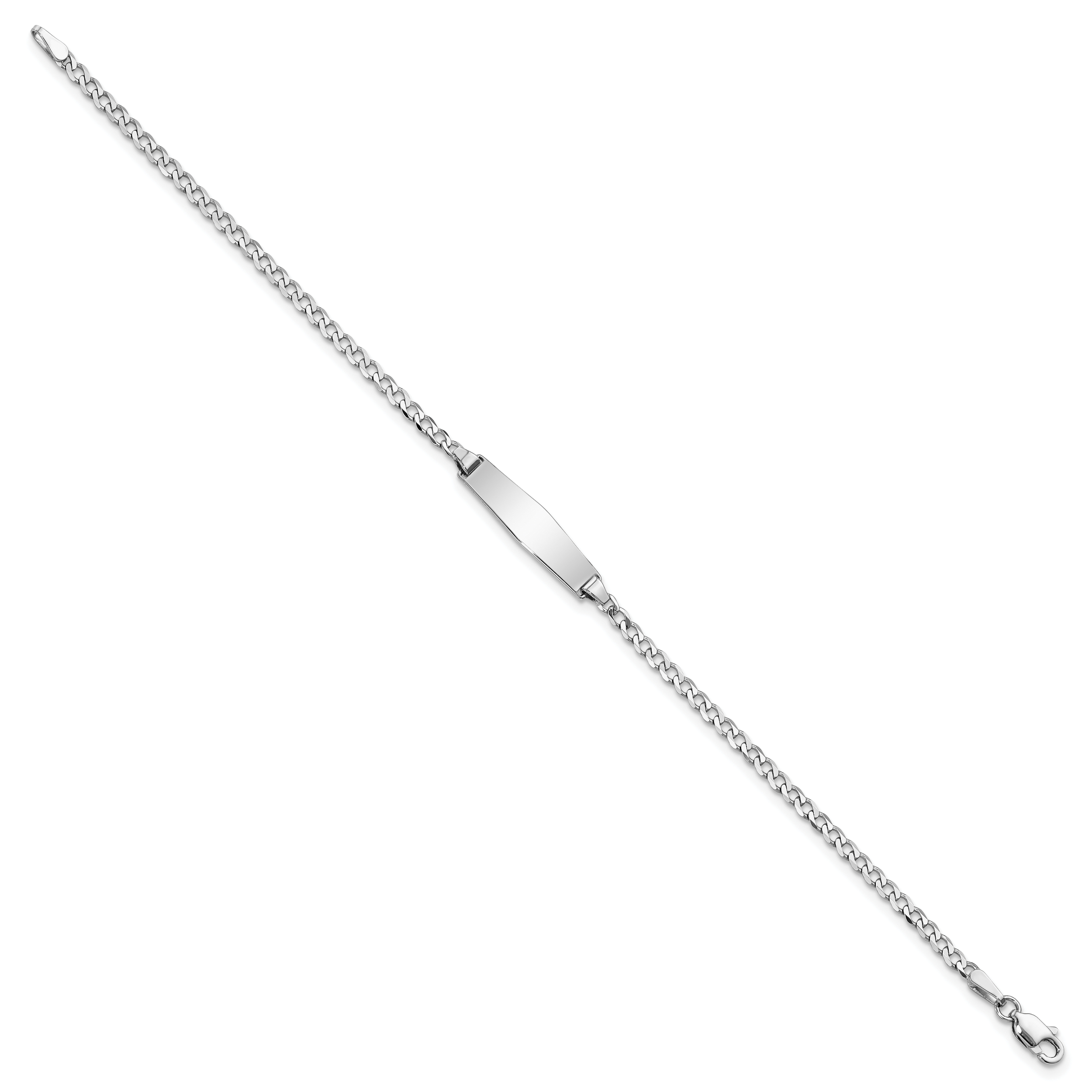 14k White Gold Polished Solid Chain/Solid Plate Flat Curb Link Soft Diamond Shape 19.5x5.5mm Plate 7 inch ID Bracelet LID70CW