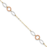 14k Tri-color Circle and Oval 3-Station 9 inch Plus 1 inch Extender - Total 10 inch Anklet ANK222