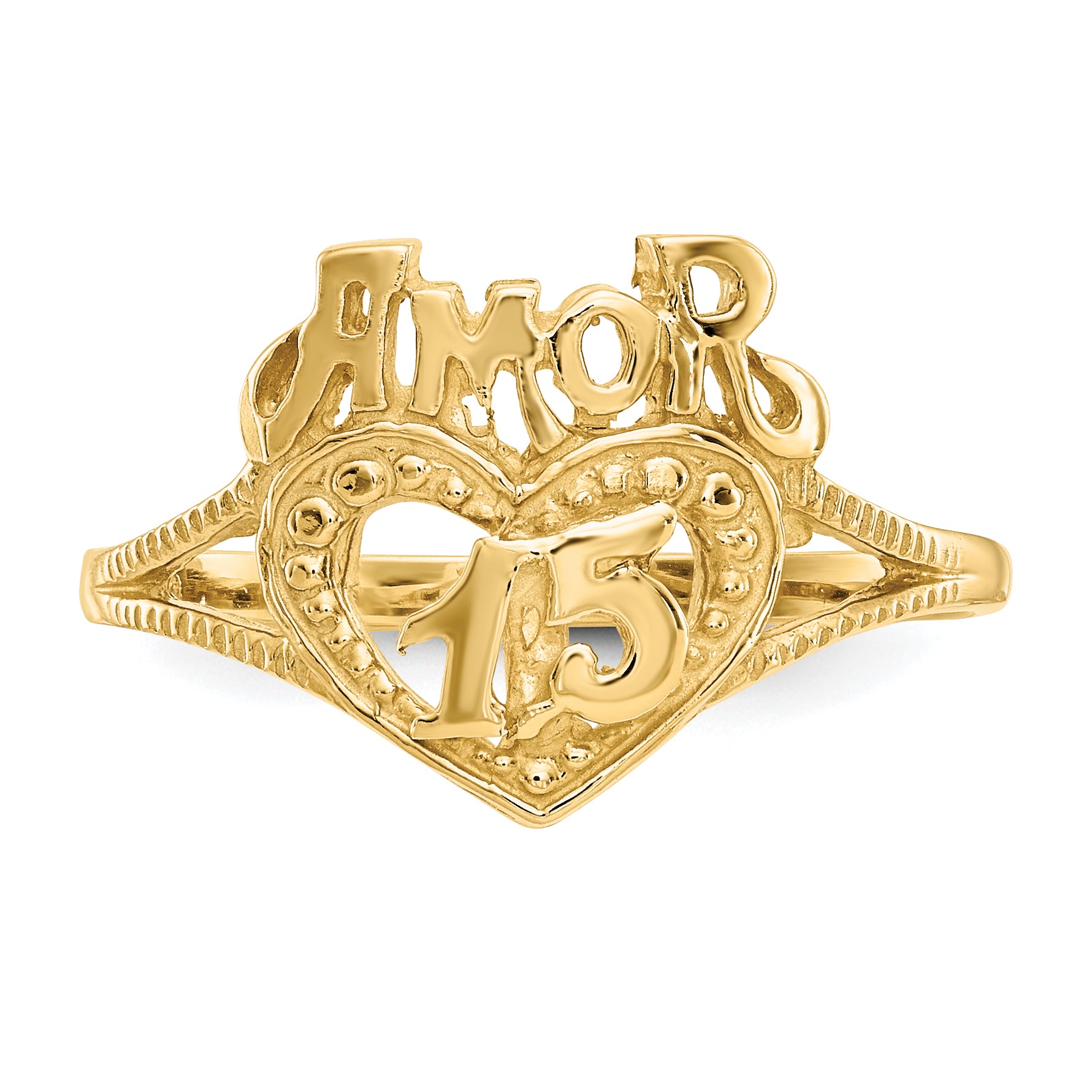 14K Quinceanera AMOR 15 Heart Ring K3885