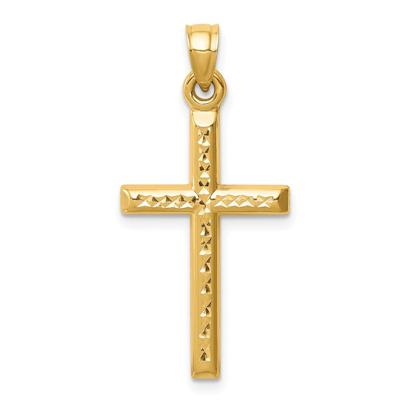 14k Hollow Diamond-cut Cross Pendant K6396