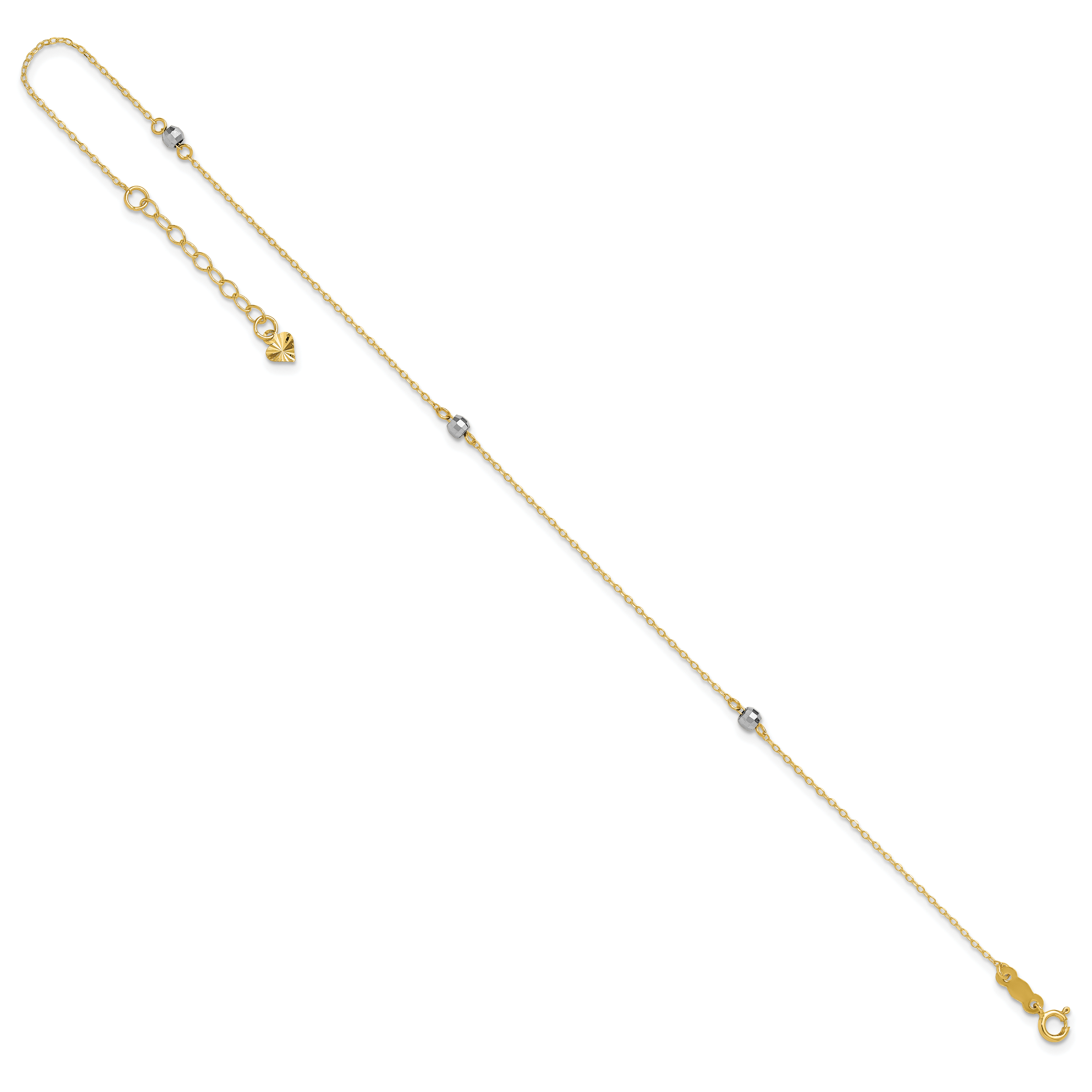 14k Two-tone Mirror Beads 3-Station 9 inch Plus 1 inch Extender - Total 10 inch Anklet ANK185