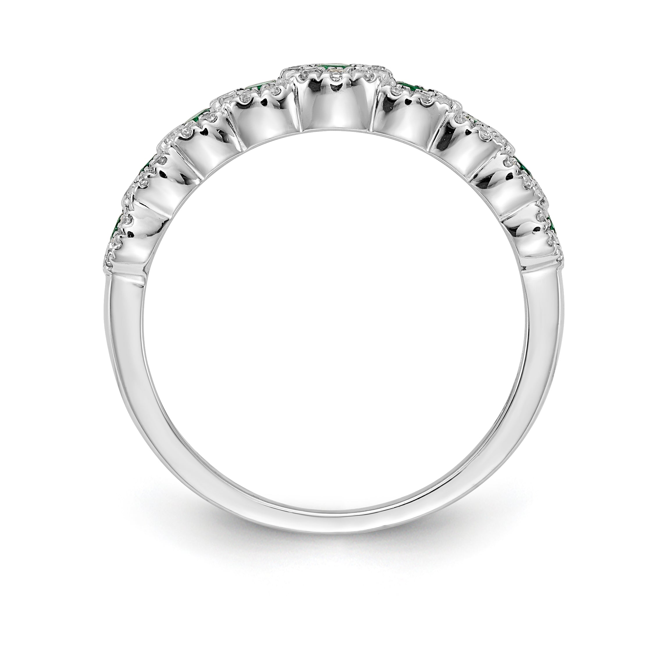 14k White Gold Diamond and Emerald Polished Ring RM5741