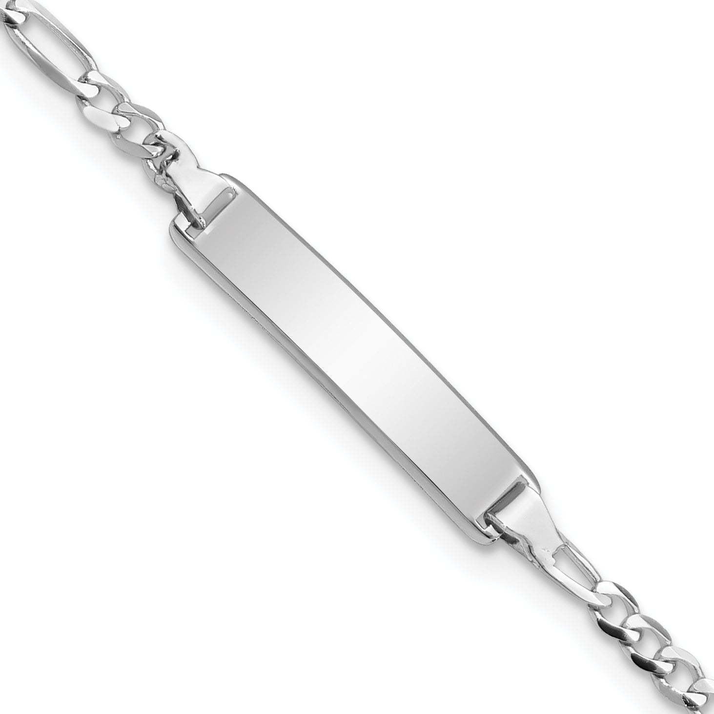 14k White Gold Polished Solid Chain/Solid Plate Figaro Link 20x4.5mm Plate 5.5 inch Baby/Child ID Bracelet FG60IDW