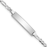 14k White Gold Polished Solid Chain/Solid Plate Figaro Link 20x4.5mm Plate 5.5 inch Baby/Child ID Bracelet FG60IDW