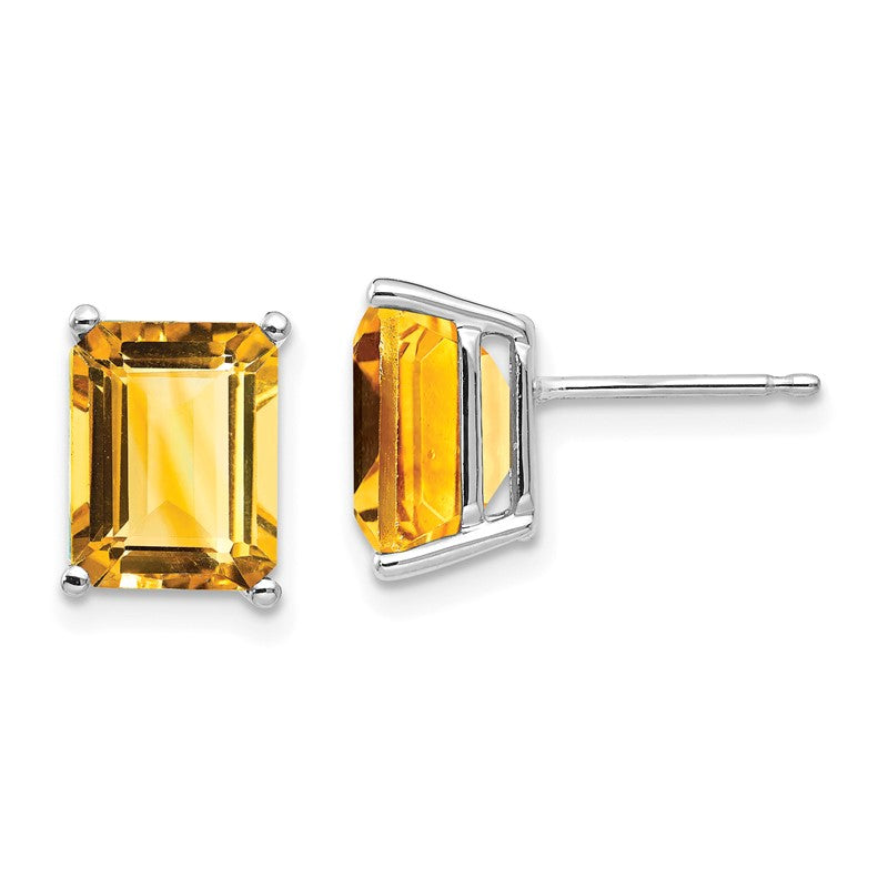 14k White Gold 9x7mm Emerald-Cut Citrine Post Earrings XE68WCI