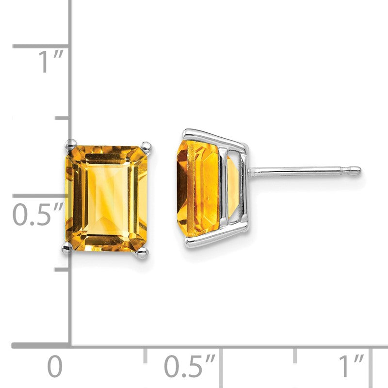 14k White Gold 9x7mm Emerald-Cut Citrine Post Earrings XE68WCI