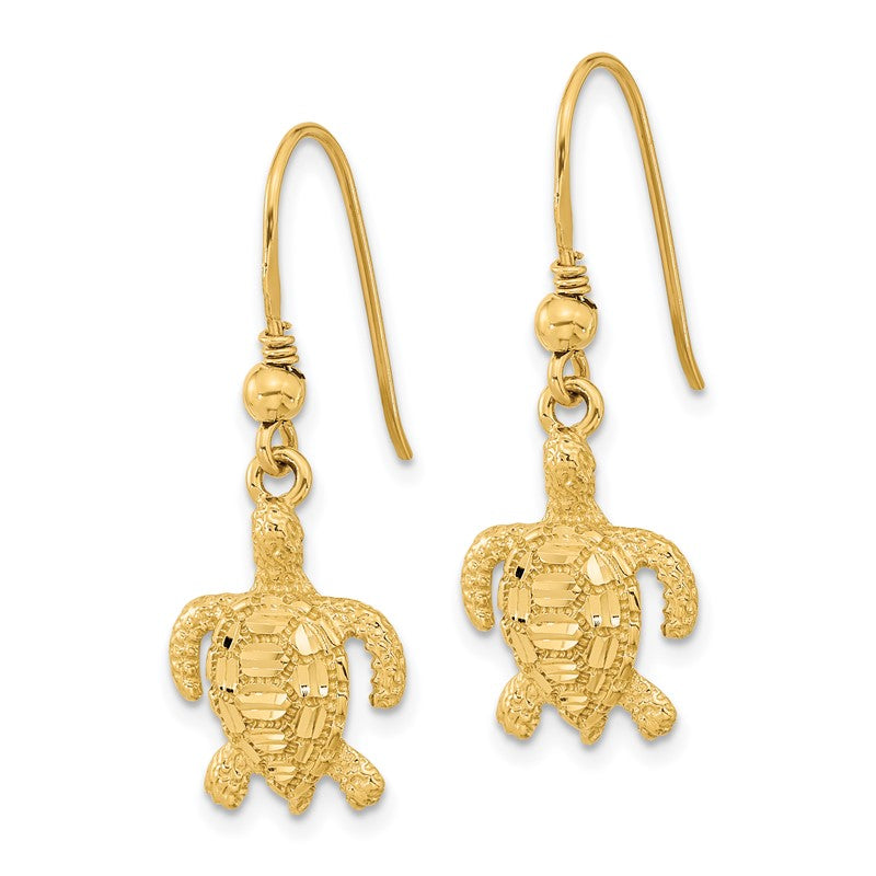 14k Polished and Textured Diamond-cut Turtle French Hook Earrings TC996