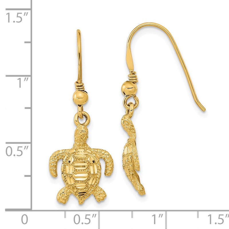 14k Polished and Textured Diamond-cut Turtle French Hook Earrings TC996