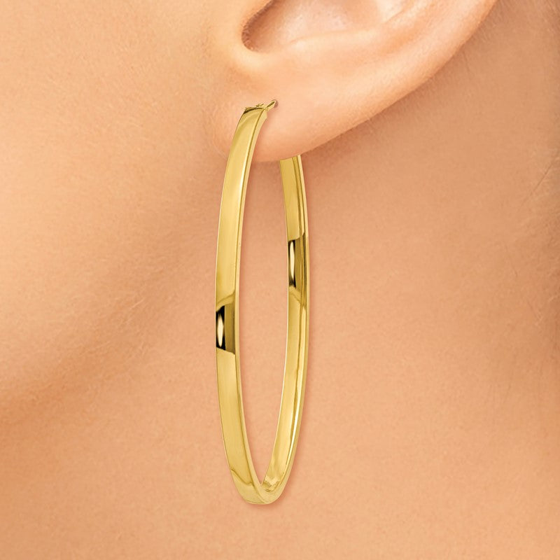 14k 3x55mm Polished Large Oval Tube Hoop Earrings PRE795