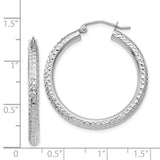 14k White Gold 3x30mm Diamond-cut Round Tube Hoop Earrings TC252