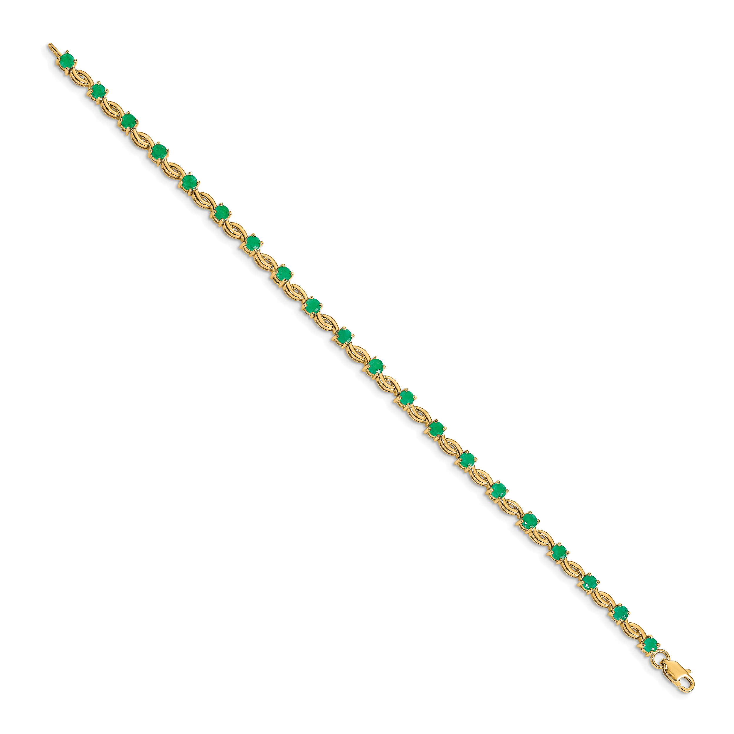 14k White Gold Complete Round Emerald Fancy Link 7 inch Bracelet BM4480