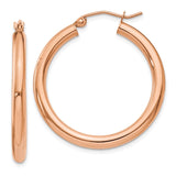 14k Rose Gold 3x30mm Polished Lightweight Tube Hoop Earrings T1006